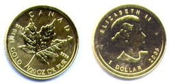MAPLE LEAVES -  1/20 OUNCE PURE GOLD MAPLE LEAF -  CANADIAN COINS