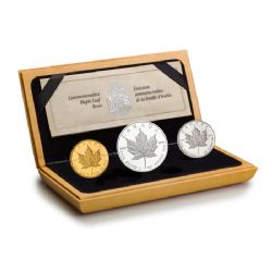 MAPLE LEAVES -  10TH ANNIVERSARY OF THE GOLD MAPLE LEAF (SET OF 3 1-OZ COINS) -  1989 CANADIAN COINS