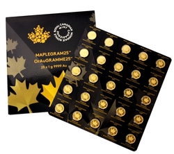 MAPLE LEAVES -  25 X 1 GRAM OF PURE GOLD -  PIÈCES DU CANADA