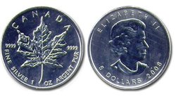 MAPLE LEAVES -  MAPLE LEAF - ONE OUNCE FINE SILVER COIN -  2008 CANADIAN COINS
