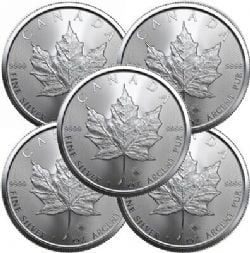MAPLE LEAVES -  ONE OUNCE FINE SILVER COIN WITH DEFAULTS - PACK OF 25 -  CANADIAN COINS