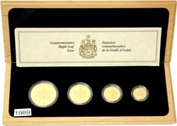 MAPLE LEAVES -  SET OF 4-COIN - 10TH ANNIVERSARY OF THE GOLD MAPLE LEAF -  1989 CANADIAN COINS