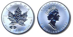 MAPLE LEAVES WITH PRIVY MARKS -  90TH ANNIVERSARY OF THE ROYAL CANADIAN MINT -  1998 CANADIAN COINS