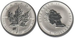 MAPLE LEAVES WITH PRIVY MARKS -  CHINESE LUNAR CALENDER : RABBIT -  1999 CANADIAN COINS 02