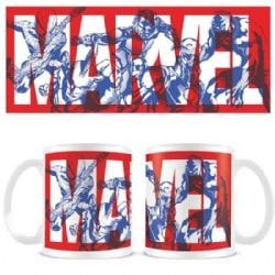 MARVEL -  HALFTONE LOGO OVER CHARACTERS (11 OZ) -  CERAMIC MUG