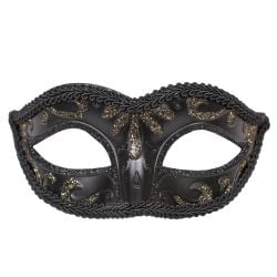 MASQUERADE MASK -  BLACK COLORED GLITTER MASK - GOLD