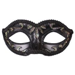 MASQUERADE MASK -  BLACK COLORED GLITTER MASK - MULTICOLOR