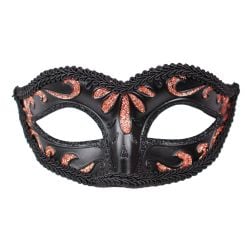 MASQUERADE MASK -  BLACK COLORED GLITTER MASK - RED