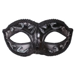 MASQUERADE MASK -  BLACK COLORED GLITTER MASK - SILVER