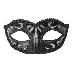 MASQUERADE MASK -  BLACK COLORED GLITTER MASK - WHITE