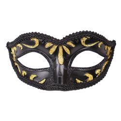 MASQUERADE MASK -  BLACK COLORED GLITTER MASK - YELLOW