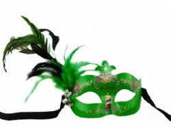 MASQUERADE MASK -  CHRISTMAS VENETIAN MASK WITH FEATHERS - GREEN