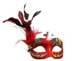MASQUERADE MASK -  CHRISTMAS VENETIAN MASK WITH FEATHERS - RED