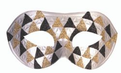 MASQUERADE MASK -  EYE MASK WITH TRIANGLES - GOLD/SILVER/BLACK