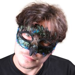 MASQUERADE MASK -  FEATHERED EYEMASK - BLACK/GREEN/BLUE