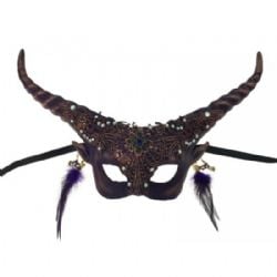 MASQUERADE MASK -  HORNED VENETIAN MASK - PURPLE/GOLD