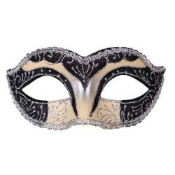 MASQUERADE MASK -  IVORY COLORED GLITTER MASK - BLACK/SILVER