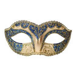 MASQUERADE MASK -  IVORY COLORED GLITTER MASK - BLUE/GOLD