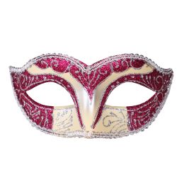 MASQUERADE MASK -  IVORY COLORED GLITTER MASK - PINK/SILVER