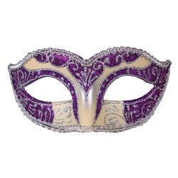 MASQUERADE MASK -  IVORY COLORED GLITTER MASK - PURPLE/SILVER