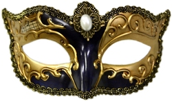 MASQUERADE MASK -  LUCIE EYE MASK - BLUE AND GOLD