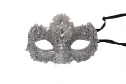 MASQUERADE MASK -  MASK WITH GEMS - SILVER