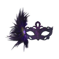 MASQUERADE MASK -  MASK WITH SIDE PEACOCK FEATHER  - PURPLE