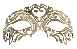 MASQUERADE MASK -  METAL LACE LOOK MASK - GOLD/WHITE