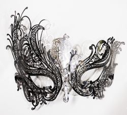 MASQUERADE MASK -  METAL LACE LOOK MASK HIGH SIDE - SILVER