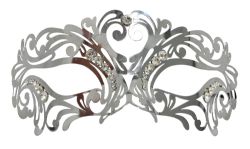 MASQUERADE MASK -  METAL LACE LOOK MASK - SILVER/WHITE