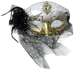 MASQUERADE MASK -  VAILED MASK - WHITE AND GOLD