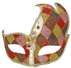 MASQUERADE MASK -  VENETIAN MASK WITH COLORED DIAMONDS - GOLD/BROWN/PINK/RED