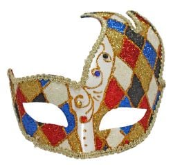 MASQUERADE MASK -  VENETIAN MASK WITH COLORED DIAMONDS - GOLD/RED/WHITE/BLUE/BLACK