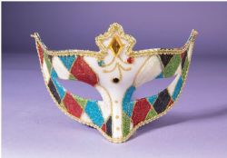 MASQUERADE MASK -  VENETIAN MASK WITH COLORED DIAMONDS - RED/GOLD/BLUE/WHITE/BLACK