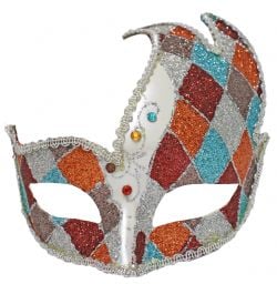 MASQUERADE MASK -  VENETIAN MASK WITH COLORED DIAMONDS - RED/SILVER/ORANGE/BLUE/BROWN