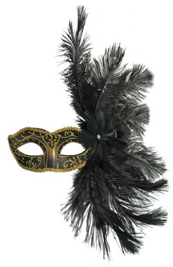 MASQUERADE MASK -  VENETIAN MASK WITH FEATHERS - BLACK/GOLD