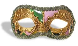 MASQUERADE MASK -  VENETIAN MASK WITH LACE - GREEN AND PINK