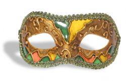 MASQUERADE MASK -  VENETIAN MASK WITH LACE - GREEN AND YELLOW