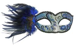 MASQUERADE MASK -  VENITIAN MASK WITH FEATHERS - BLUE