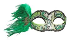 MASQUERADE MASK -  VENITIAN MASK WITH FEATHERS - GREEN