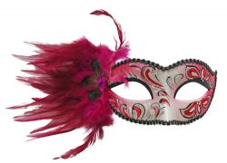 MASQUERADE MASK -  VENITIAN MASK WITH FEATHERS - PINK