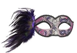 MASQUERADE MASK -  VENITIAN MASK WITH FEATHERS - PURPLE