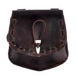 MEDIEVAL -  LEATHERLIKE OLD AGES MEDECINE BAG WITH TOOTH CLOSURE - BROWN (ADULT)