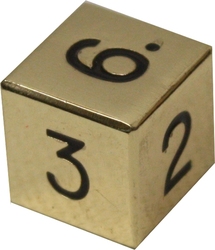 METAL DICE -  1D6 15MM GOLD WITH BLACK NUMBERS