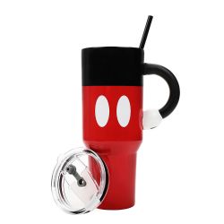 MICKEY AND FRIENDS -  MICKEY MOUSE SCULPTED HANDLE STAINLESS STEEL TUMBLER WITH STRAW (40 OZ) -  DISNEY