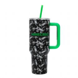 MINECRAFT -  CREEPER & TNT, BLACK & WHITE, WITH HANDLE & STRAW (40 OZ) -  STAINLESS STEEL TUMBLER