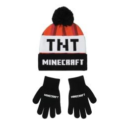 MINECRAFT -  CREEPER & TNT DOUBLE SIDED BEANIE AND GLOVE SET COMBO