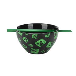 MINECRAFT -  CREEPER - WITH CHOPSTICKS (20 OZ) -  CERAMIC RAMEN BOWL