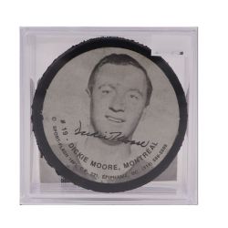 MONTREAL CANADIENS -  DICKIE MOORE AUTOGRAPHED HOCKEY PUCK - (PHOTO)
