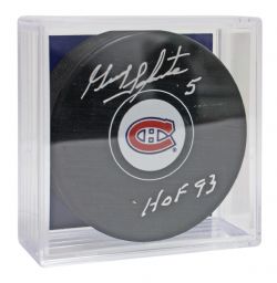MONTREAL CANADIENS -  GUY LAPOINTE AUTOGRAPHED HOCKEY PUCK - (LOGO)